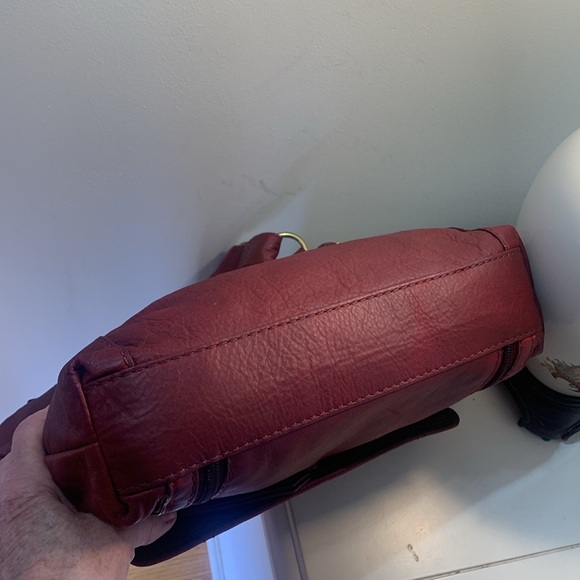 Fossil burgundy genuine leather mail carrier crossbody bag - Picture 6 of 8